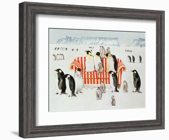 Penguins on a Red and White Sofa, 1994-E.B. Watts-Framed Giclee Print