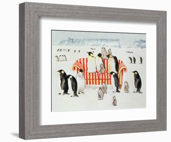 Penguins on a Red and White Sofa, 1994-E.B. Watts-Framed Giclee Print