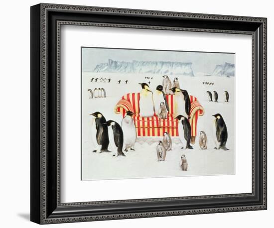 Penguins on a Red and White Sofa, 1994-E.B. Watts-Framed Giclee Print