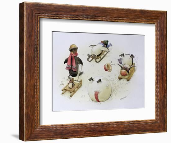 Penguins Sledging, 1999-Kestutis Kasparavicius-Framed Giclee Print