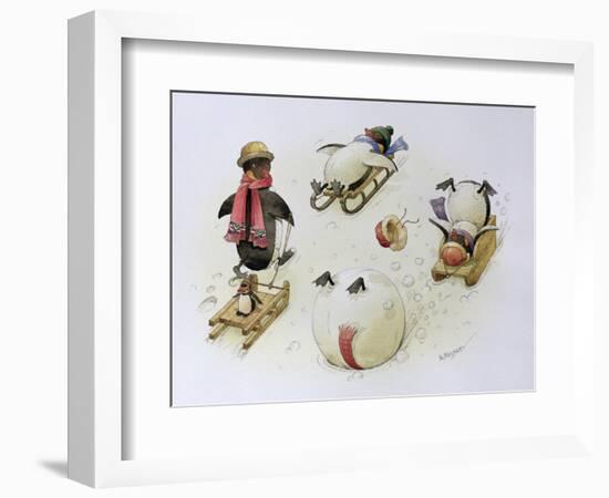 Penguins Sledging, 1999-Kestutis Kasparavicius-Framed Giclee Print