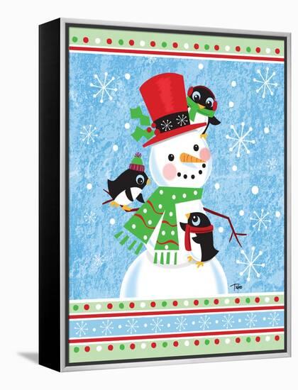 Penguins & Snowman-Teresa Woo-Framed Stretched Canvas