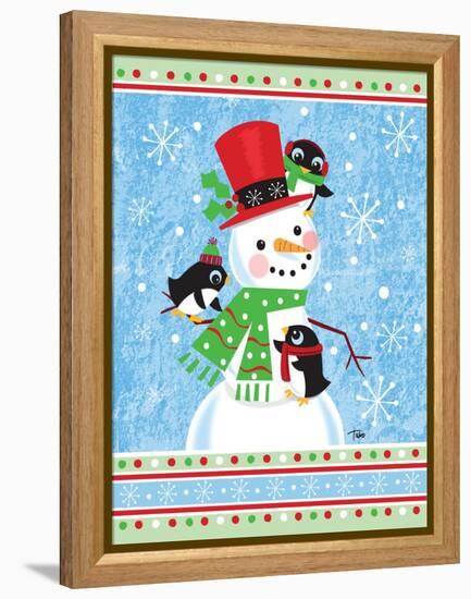 Penguins & Snowman-Teresa Woo-Framed Stretched Canvas