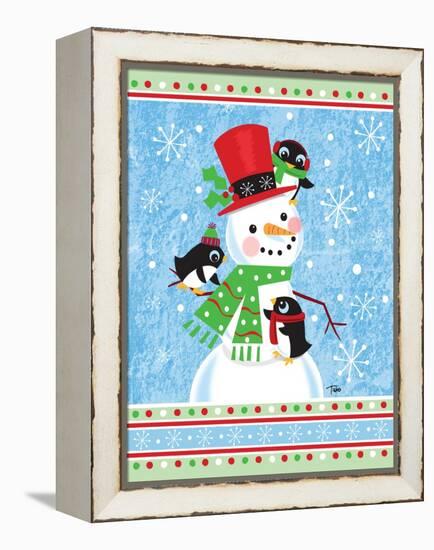 Penguins & Snowman-Teresa Woo-Framed Stretched Canvas