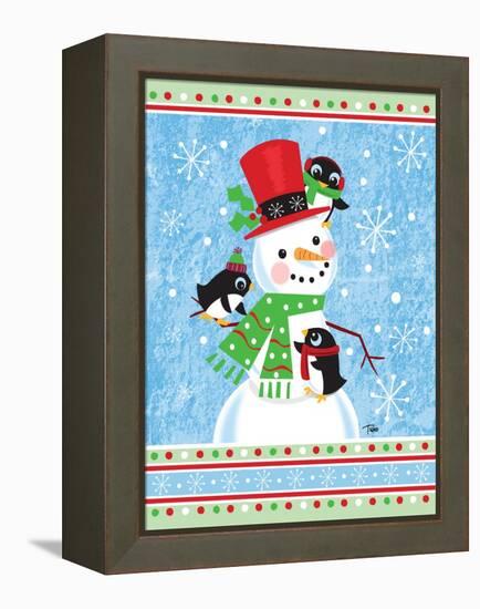 Penguins & Snowman-Teresa Woo-Framed Stretched Canvas