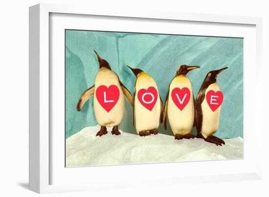 Penguins Spelling Out Love-null-Framed Art Print