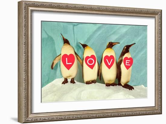 Penguins Spelling Out Love-null-Framed Art Print