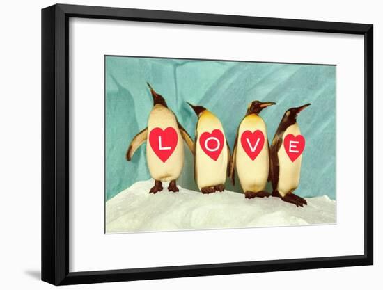 Penguins Spelling Out Love-null-Framed Art Print
