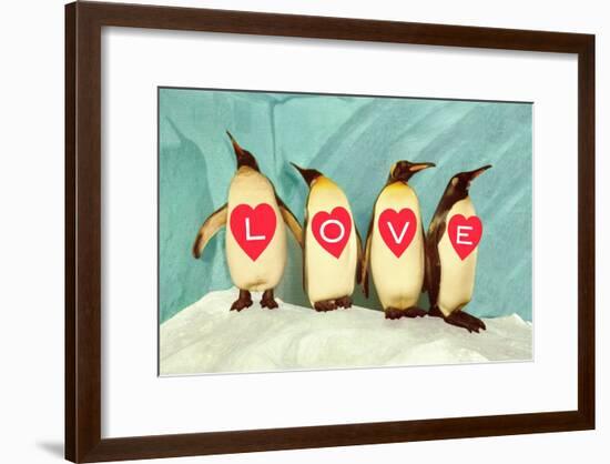 Penguins Spelling Out Love-null-Framed Art Print