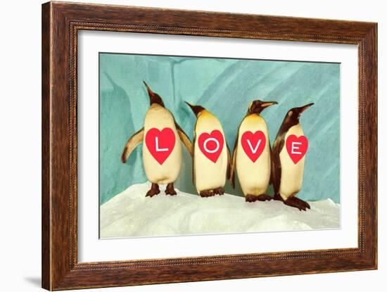 Penguins Spelling Out Love-null-Framed Art Print