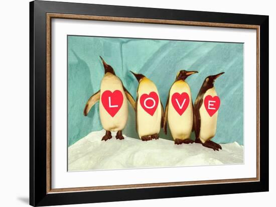 Penguins Spelling Out Love-null-Framed Art Print