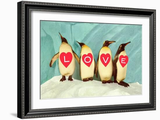 Penguins Spelling Out Love-null-Framed Art Print