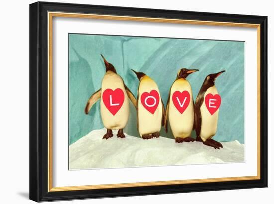 Penguins Spelling Out Love-null-Framed Art Print