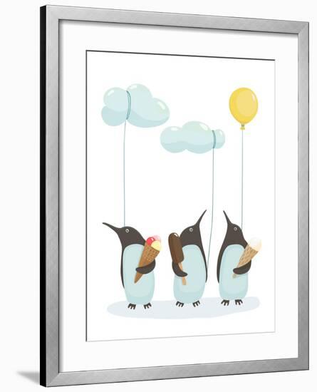 Penguins with Ice Cream. Illustration of Penguins Birds with Ice Cream. Vector Eps8-Popmarleo-Framed Art Print