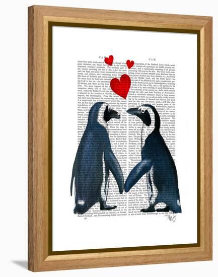 Penguins with Love Hearts-Fab Funky-Framed Stretched Canvas
