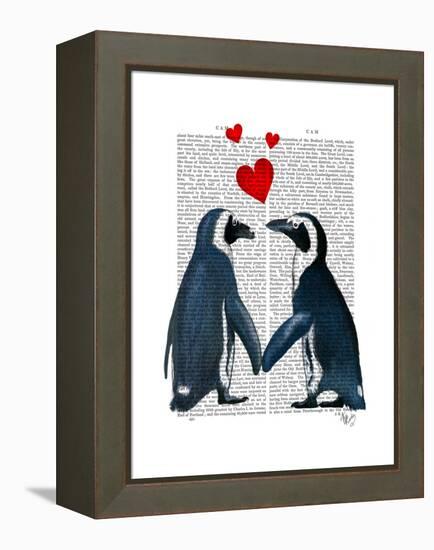 Penguins with Love Hearts-Fab Funky-Framed Stretched Canvas