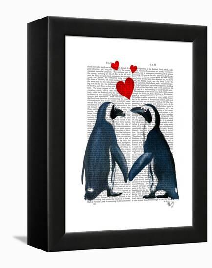 Penguins with Love Hearts-Fab Funky-Framed Stretched Canvas
