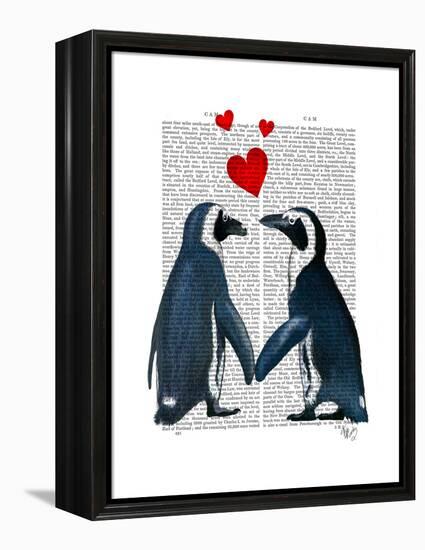 Penguins with Love Hearts-Fab Funky-Framed Stretched Canvas