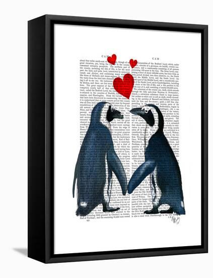 Penguins with Love Hearts-Fab Funky-Framed Stretched Canvas