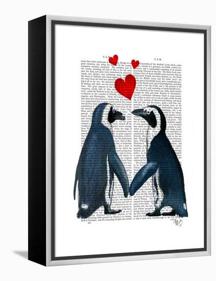 Penguins with Love Hearts-Fab Funky-Framed Stretched Canvas