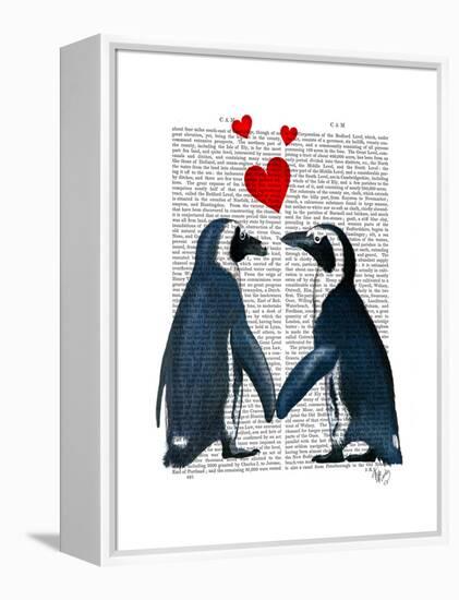 Penguins with Love Hearts-Fab Funky-Framed Stretched Canvas