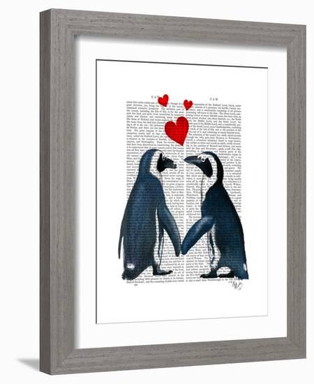 Penguins with Love Hearts-Fab Funky-Framed Premium Giclee Print