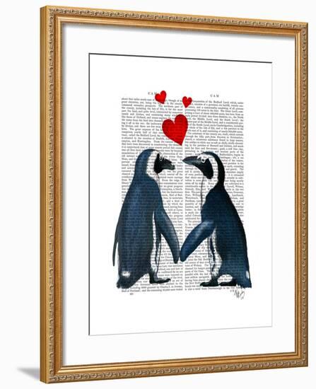 Penguins with Love Hearts-Fab Funky-Framed Art Print