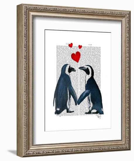 Penguins with Love Hearts-Fab Funky-Framed Art Print