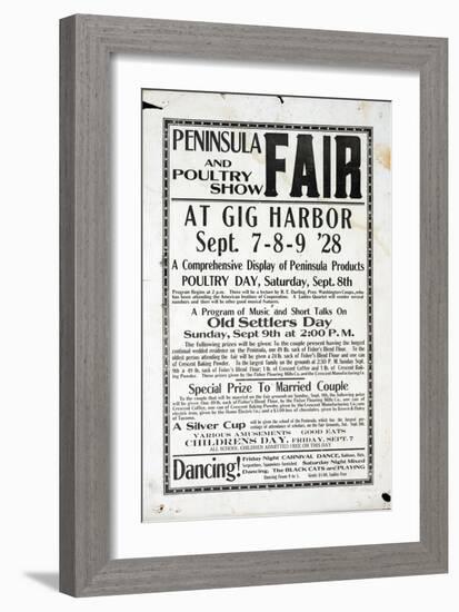Peninsula Fair and Poultry Show, Gig Harbor (September 7-9, 1928)-null-Framed Giclee Print