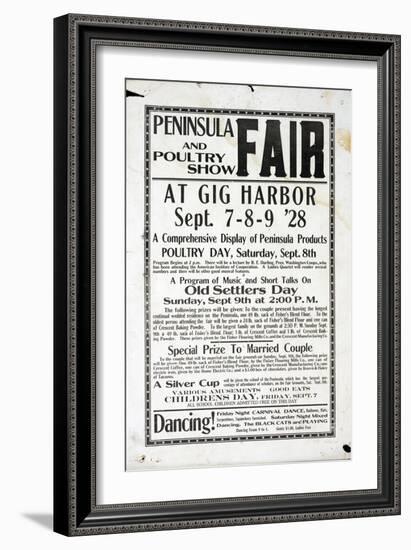 Peninsula Fair and Poultry Show, Gig Harbor (September 7-9, 1928)-null-Framed Giclee Print