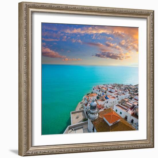 Peniscola Beach and Village Aerial View in Castellon Valencian Community of Spain-holbox-Framed Photographic Print