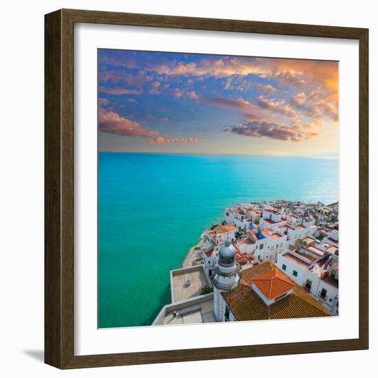 Peniscola Beach and Village Aerial View in Castellon Valencian Community of Spain-holbox-Framed Photographic Print