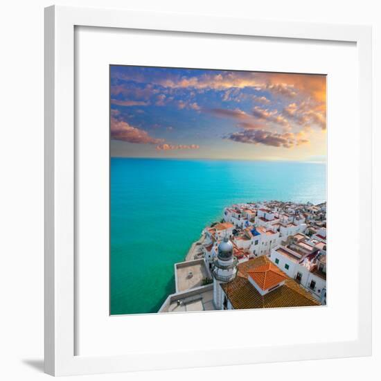 Peniscola Beach and Village Aerial View in Castellon Valencian Community of Spain-holbox-Framed Photographic Print