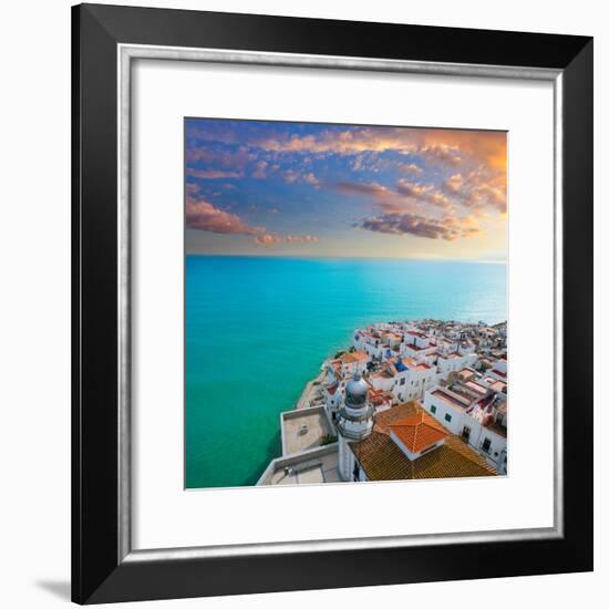 Peniscola Beach and Village Aerial View in Castellon Valencian Community of Spain-holbox-Framed Photographic Print