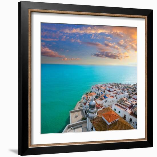 Peniscola Beach and Village Aerial View in Castellon Valencian Community of Spain-holbox-Framed Photographic Print