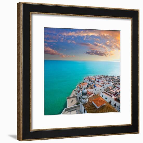 Peniscola Beach and Village Aerial View in Castellon Valencian Community of Spain-holbox-Framed Photographic Print