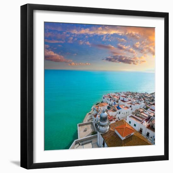 Peniscola Beach and Village Aerial View in Castellon Valencian Community of Spain-holbox-Framed Photographic Print