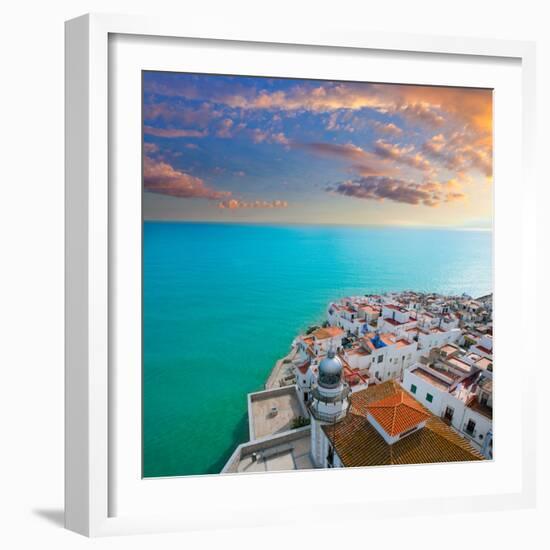 Peniscola Beach and Village Aerial View in Castellon Valencian Community of Spain-holbox-Framed Photographic Print