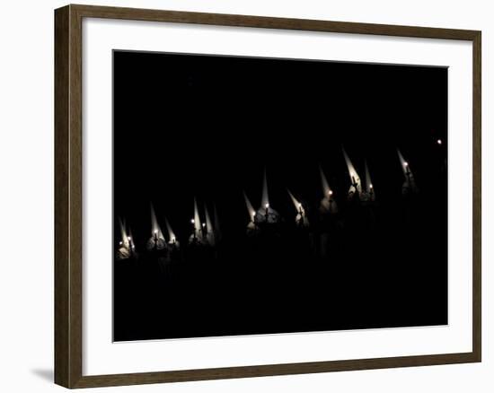 Penitents Participate in Procession of 'Jesus Yacente' Brotherhood, During Holy Week in Zamora-null-Framed Photographic Print