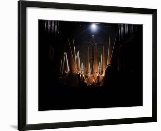 Penitents Participate in Procession of 'Jesus Yacente' Brotherhood, During Holy Week in Zamora-null-Framed Photographic Print