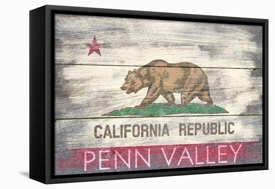 Penn Valley, California - State Flag - Barnwood Painting-Lantern Press-Framed Stretched Canvas