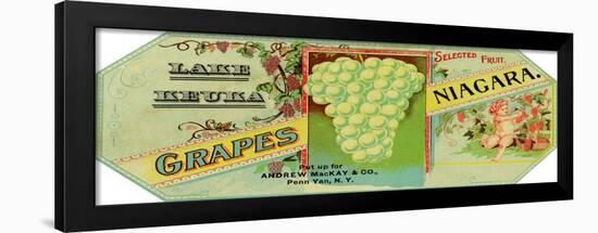 Penn Yan, New York - Lake Keuka Niagara Grapes Label, Laureled Child in Grapes-Lantern Press-Framed Art Print