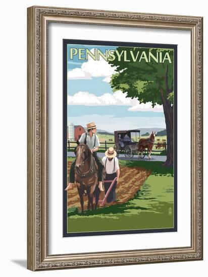 Pennsylvania - Amish Farm Scene-Lantern Press-Framed Art Print