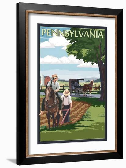 Pennsylvania - Amish Farm Scene-Lantern Press-Framed Art Print