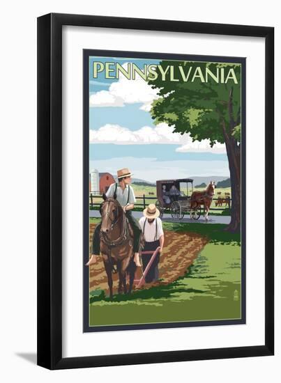 Pennsylvania - Amish Farm Scene-Lantern Press-Framed Art Print
