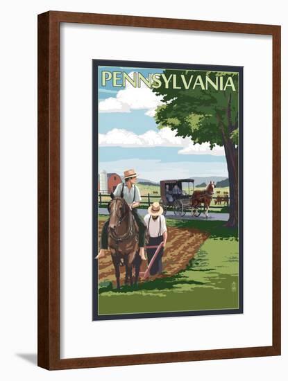 Pennsylvania - Amish Farm Scene-Lantern Press-Framed Art Print