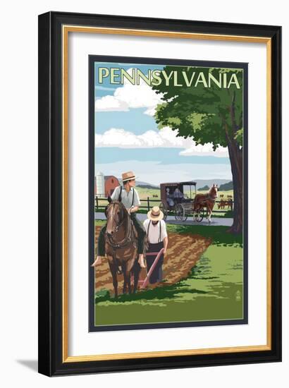 Pennsylvania - Amish Farm Scene-Lantern Press-Framed Art Print