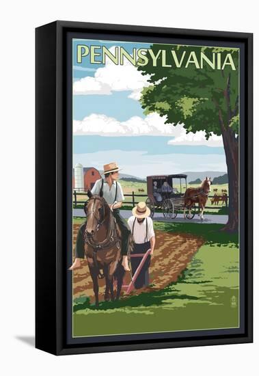 Pennsylvania - Amish Farm Scene-Lantern Press-Framed Stretched Canvas