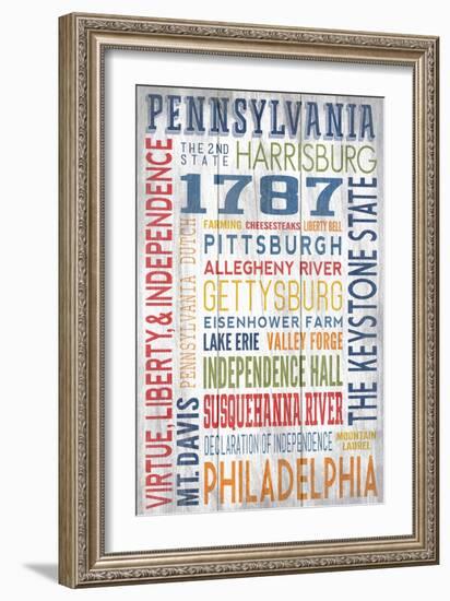 Pennsylvania - Barnwood Typography-Lantern Press-Framed Art Print