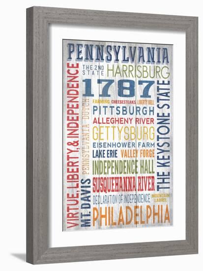 Pennsylvania - Barnwood Typography-Lantern Press-Framed Art Print